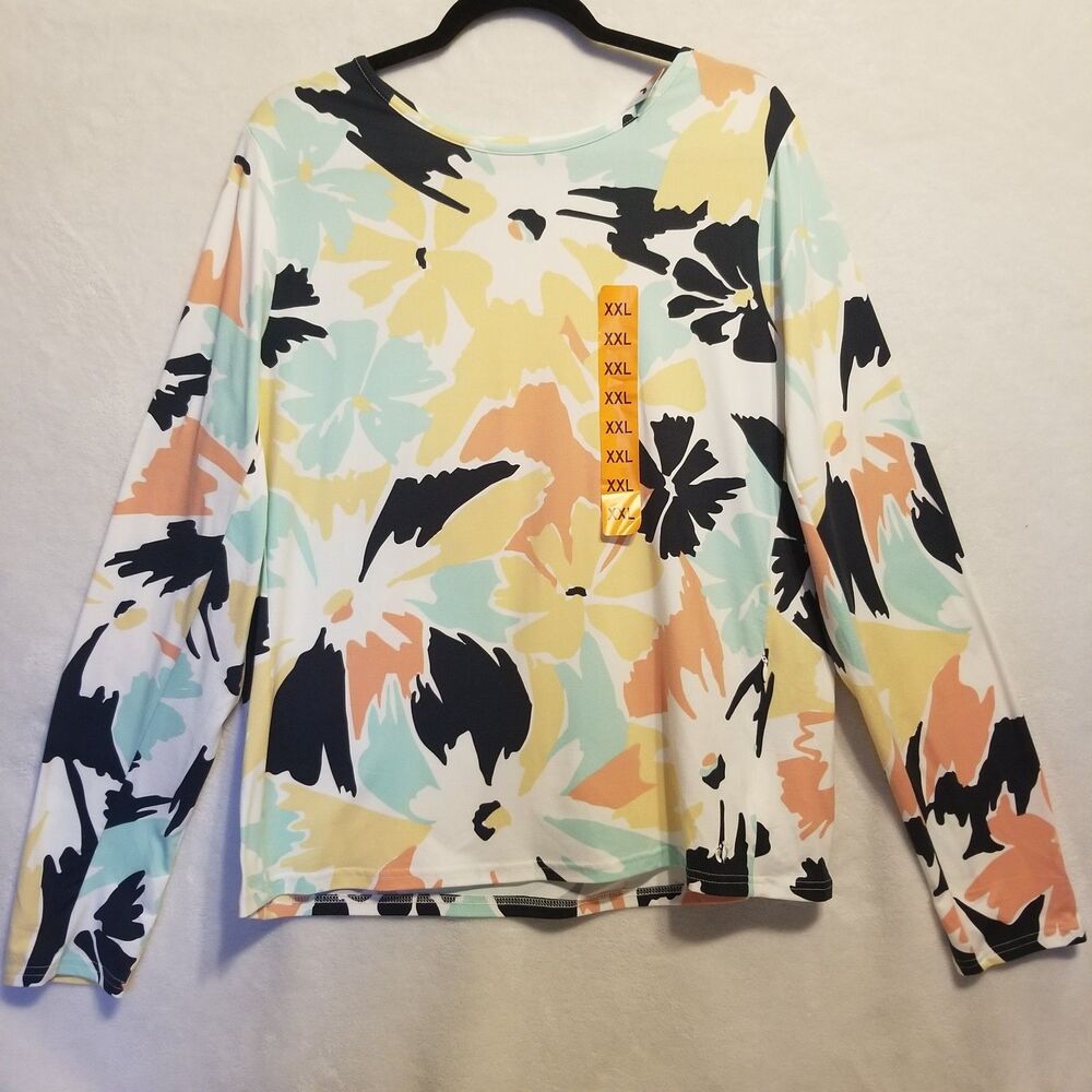 Hang Ten XXL Top Long Sleeve UPF 50 Floral Jersey Knit Beach Coastal Fishing